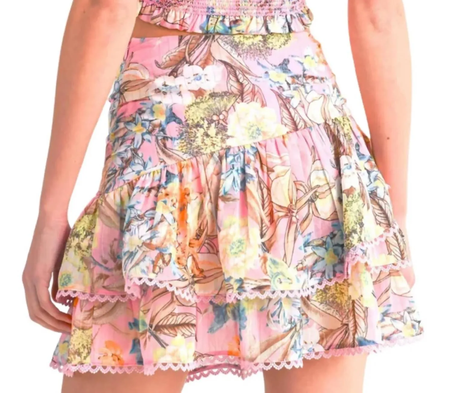 Tiered Skirt In Pink Floral