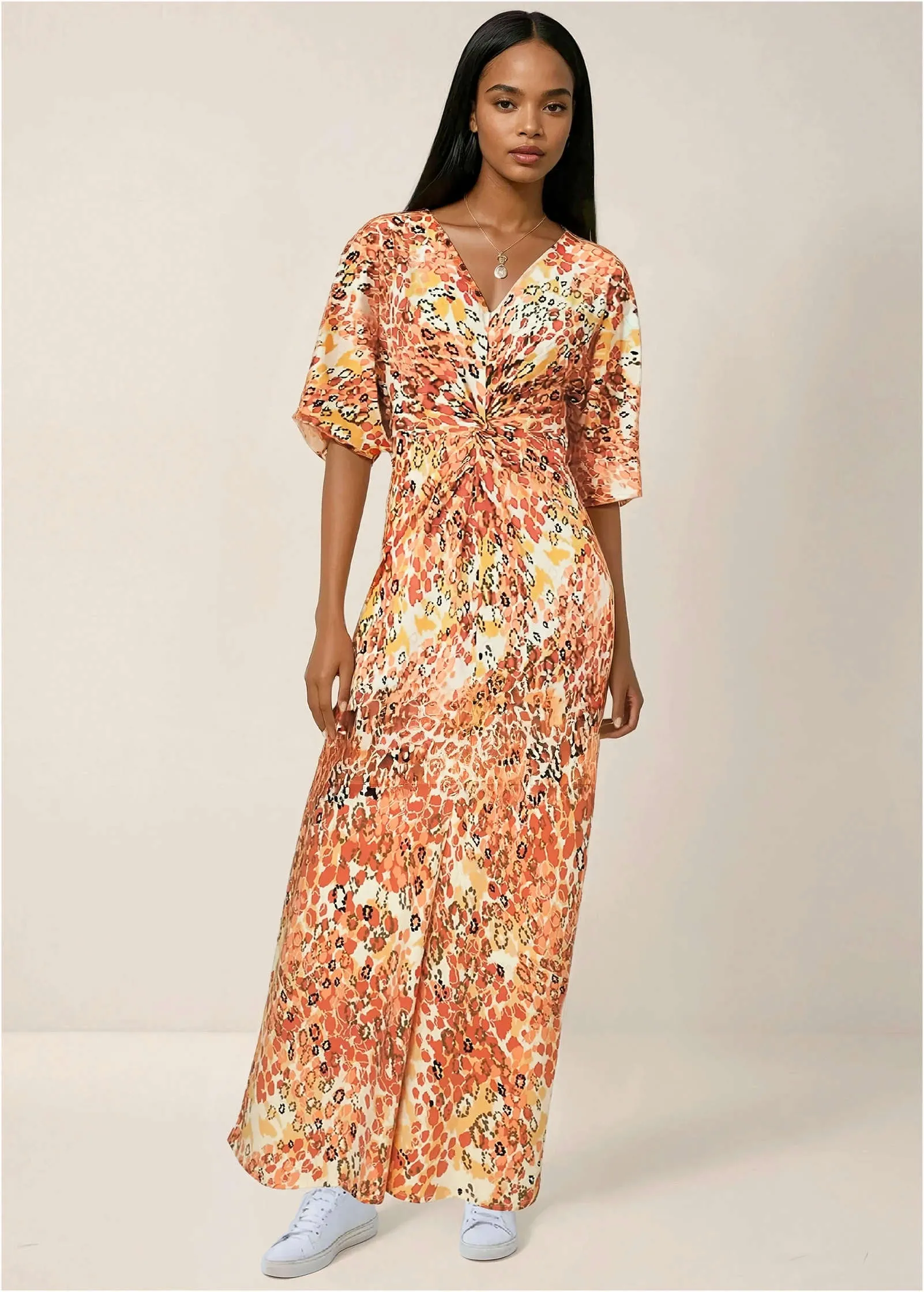 Twist Front Maxi Dress - Leopard Trail