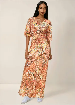 Twist Front Maxi Dress - Leopard Trail