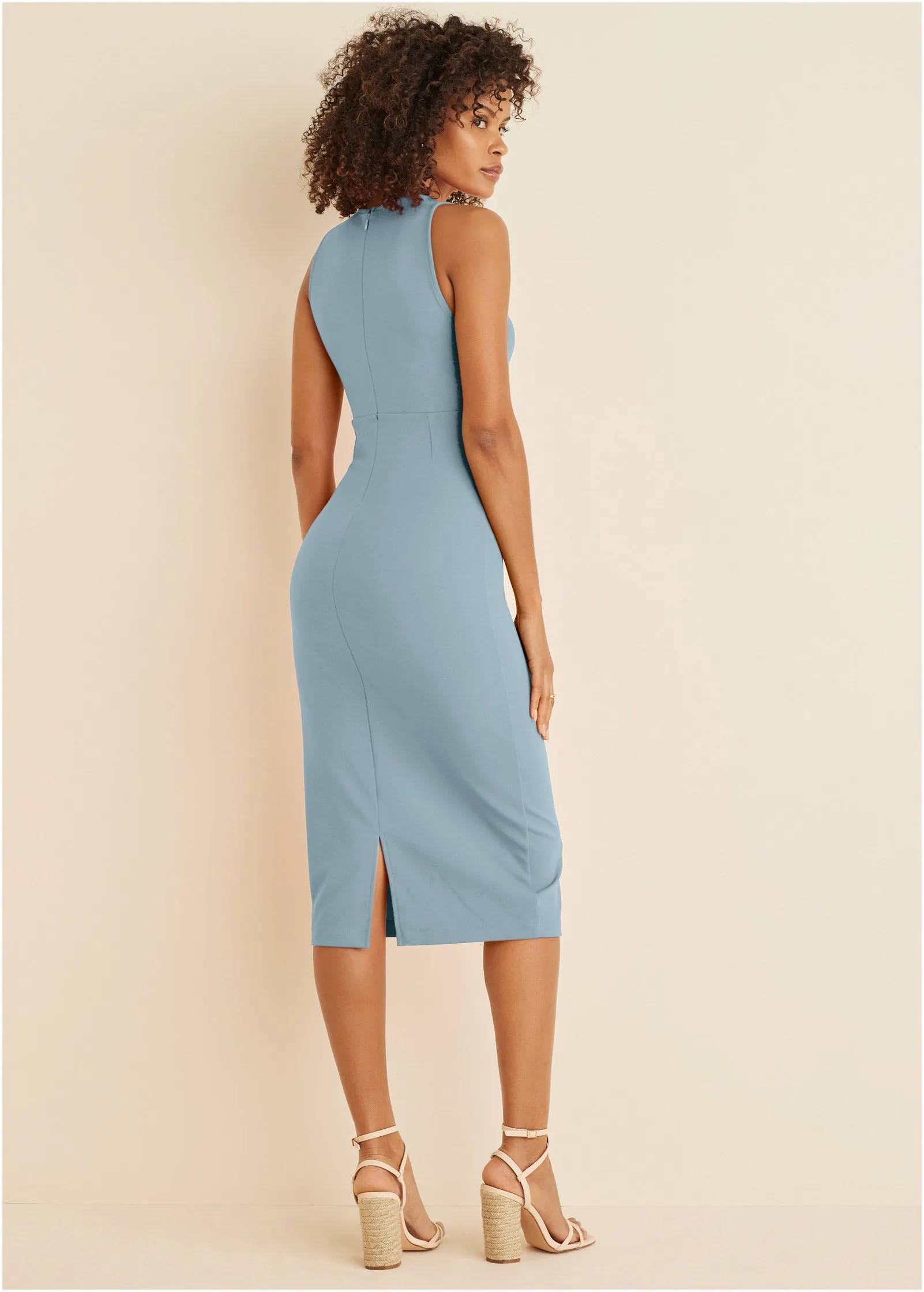 Twist Front Midi Dress - Light Blue