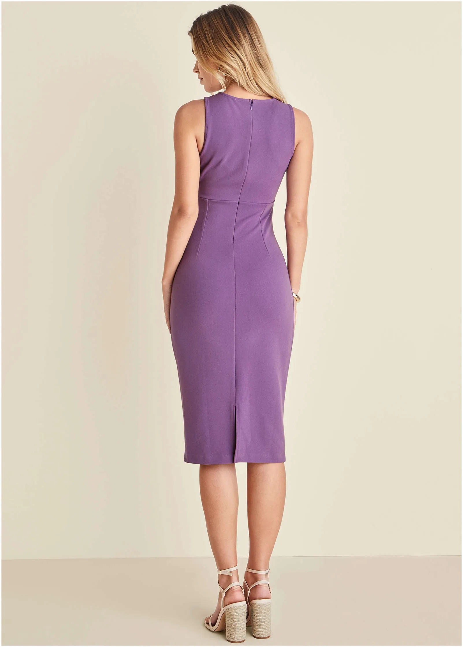 Twist Front Midi Dress - Purple