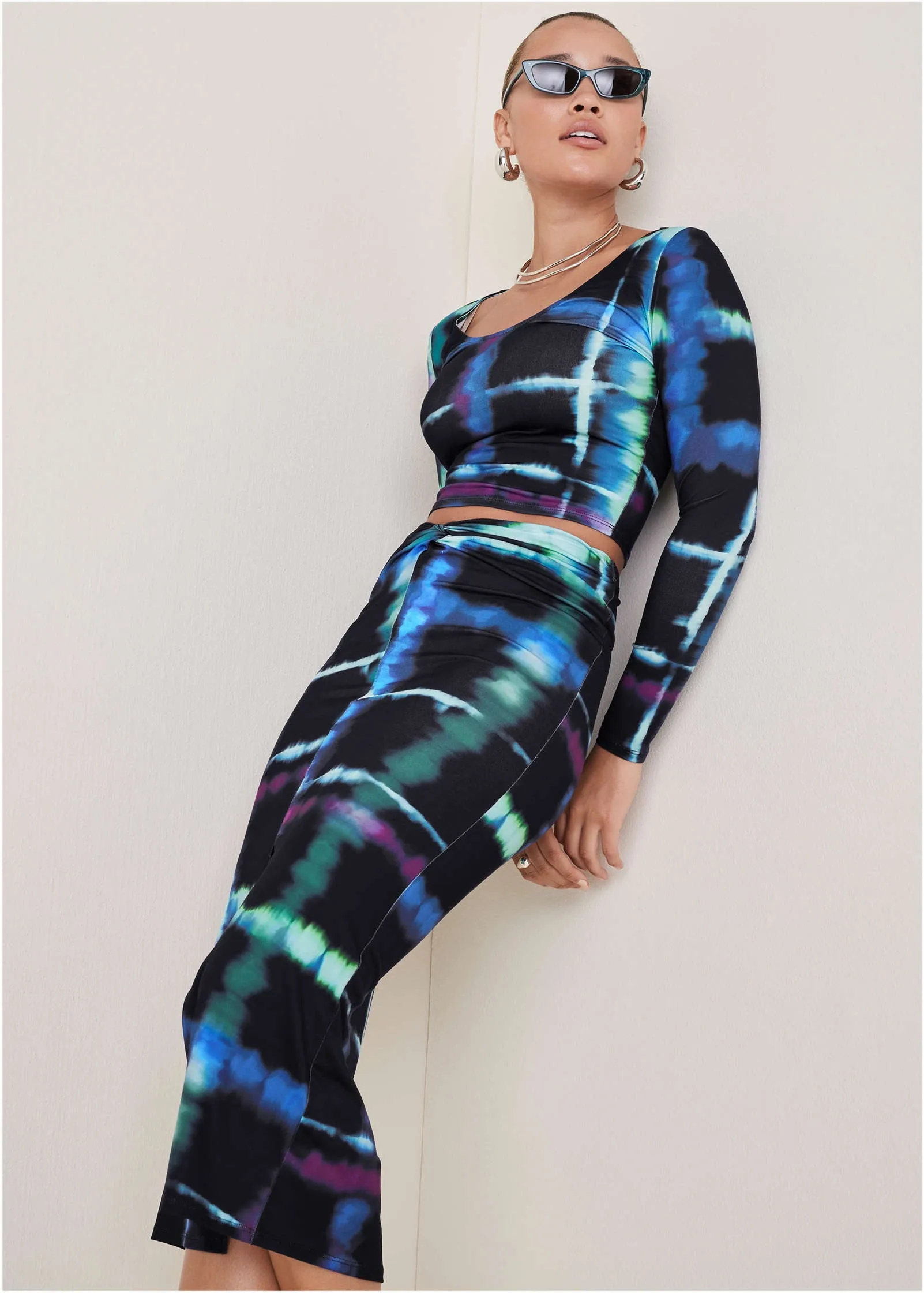 Twist Front Midi Set - Blurred Plaid