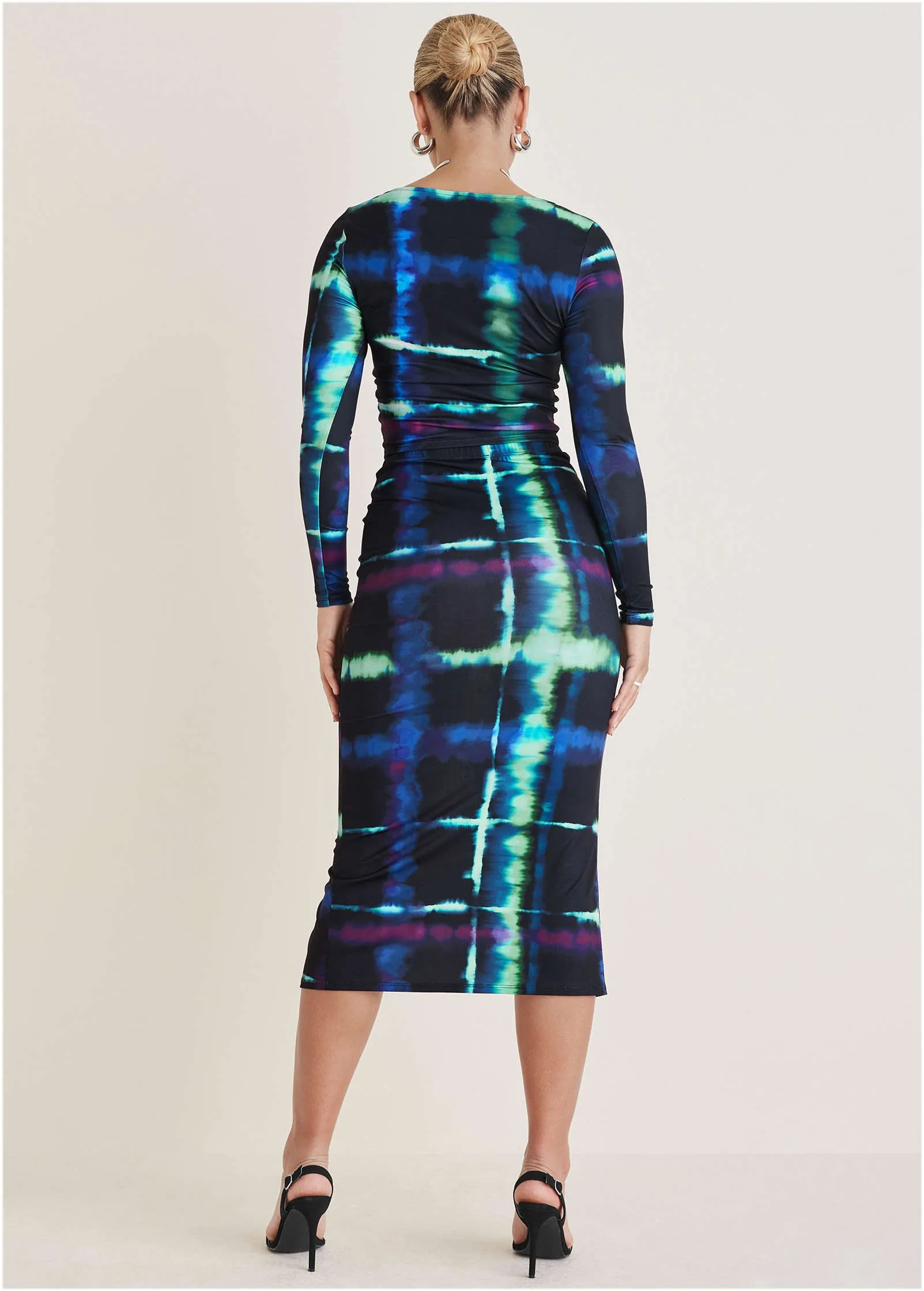 Twist Front Midi Set - Blurred Plaid