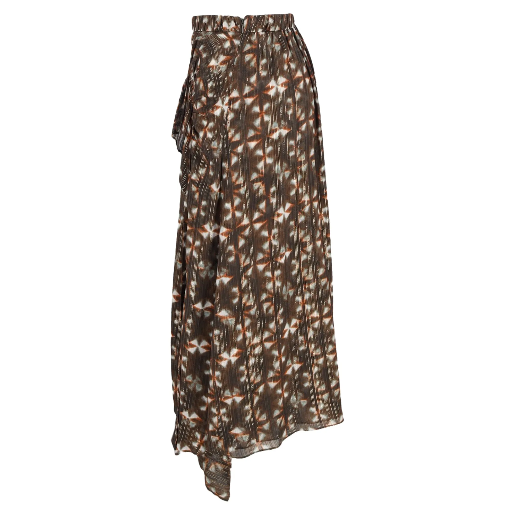 Ulla Johnson Midi Printed Ruffle Detail Skirt in Brown Polyester