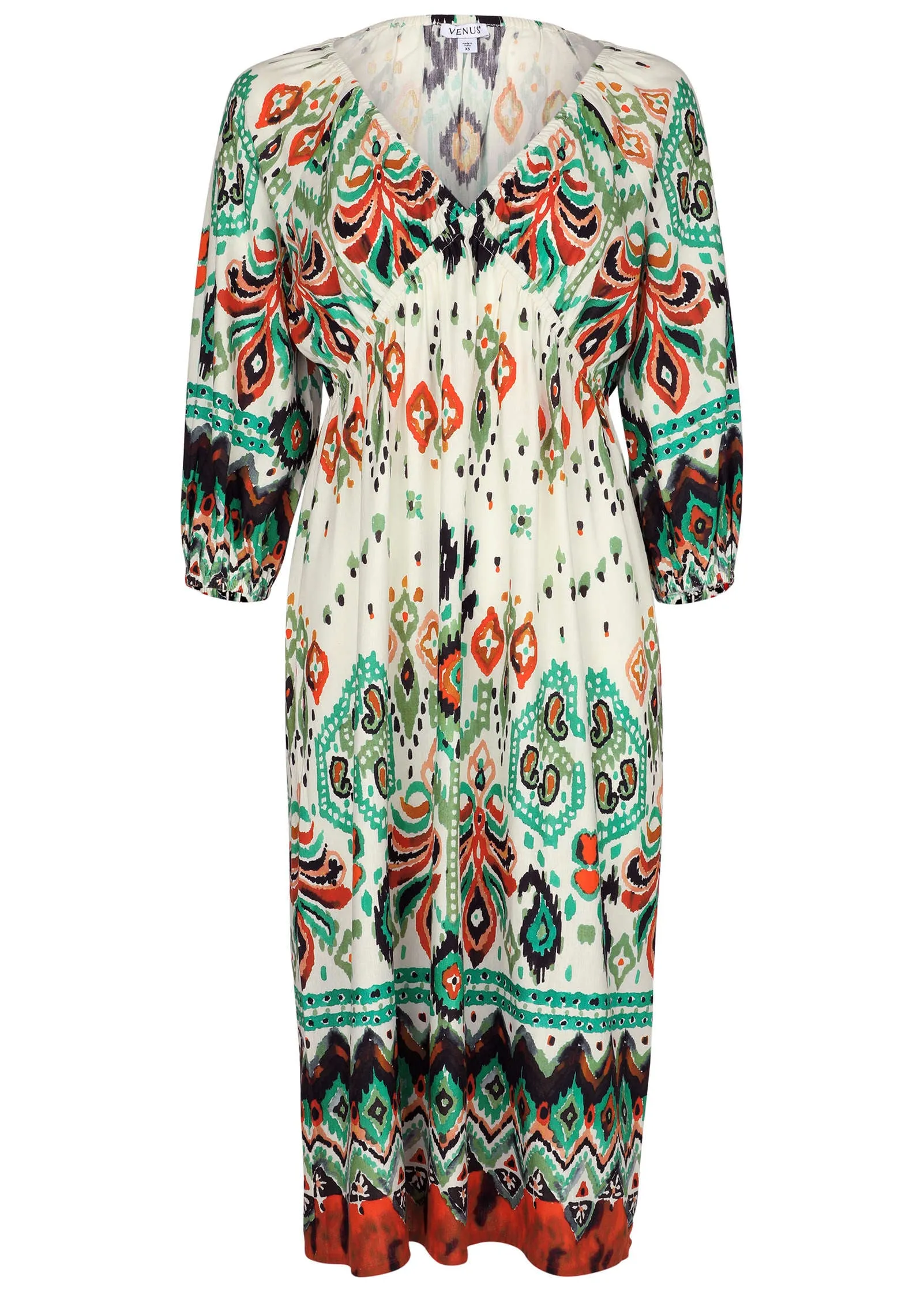 V-Neck Midi Dress - Seti Olive Ikat