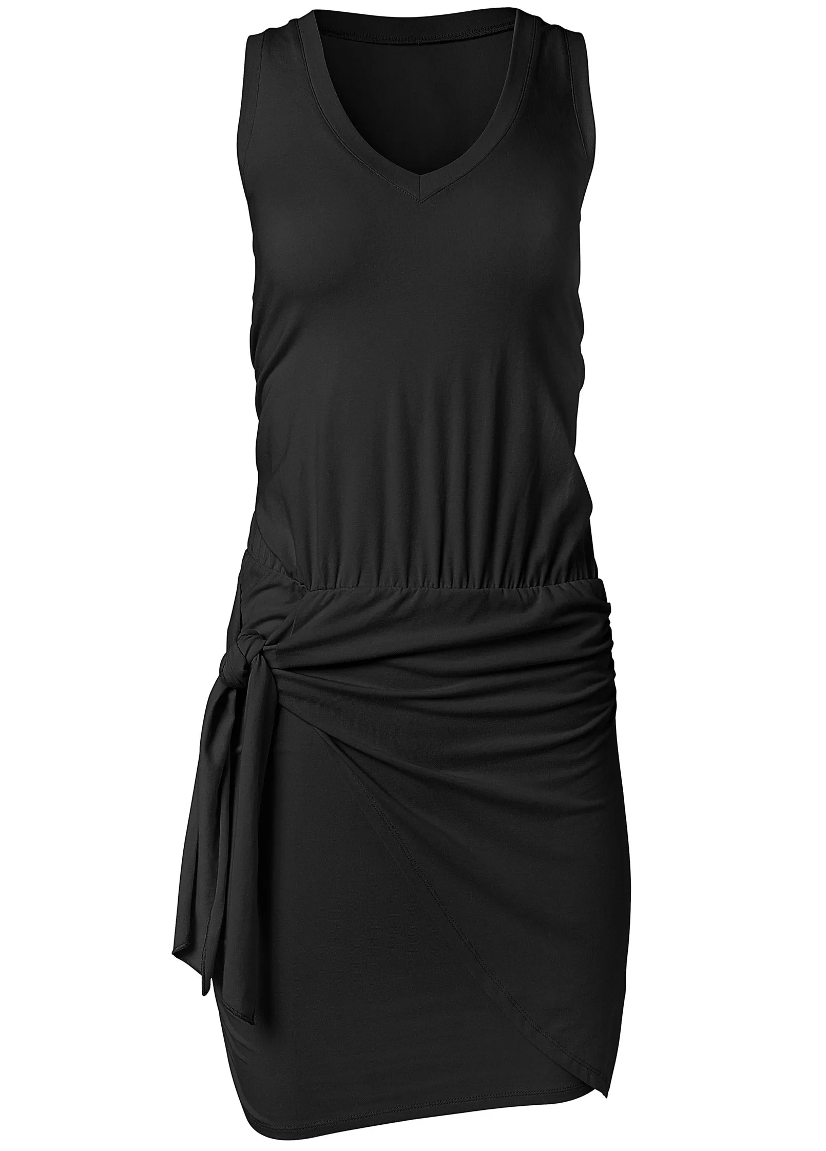 V-Neck Side Wrap Mini Dress - Black