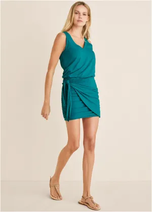 V-Neck Side Wrap Mini Dress - Teal