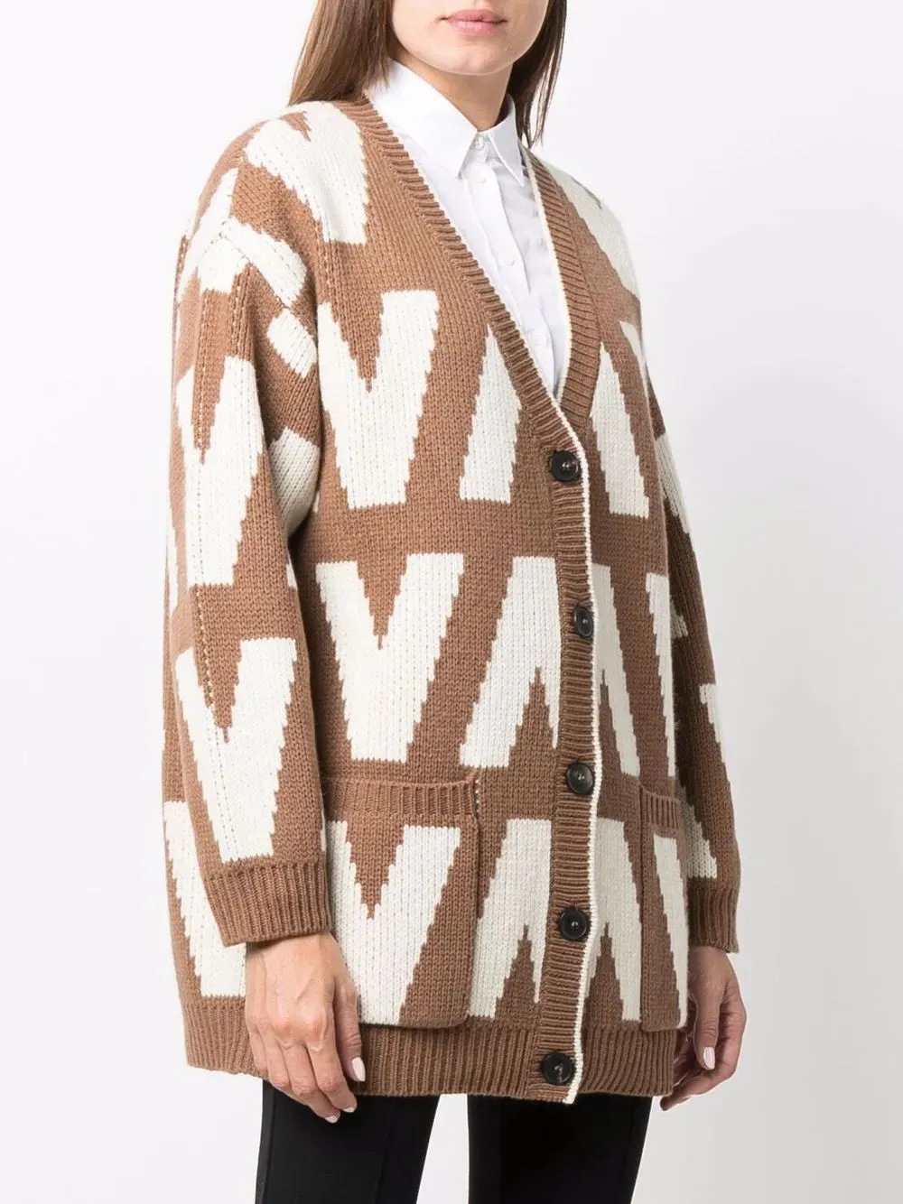 Valentino Logo-Intarsia Virgin Wool Cardigan