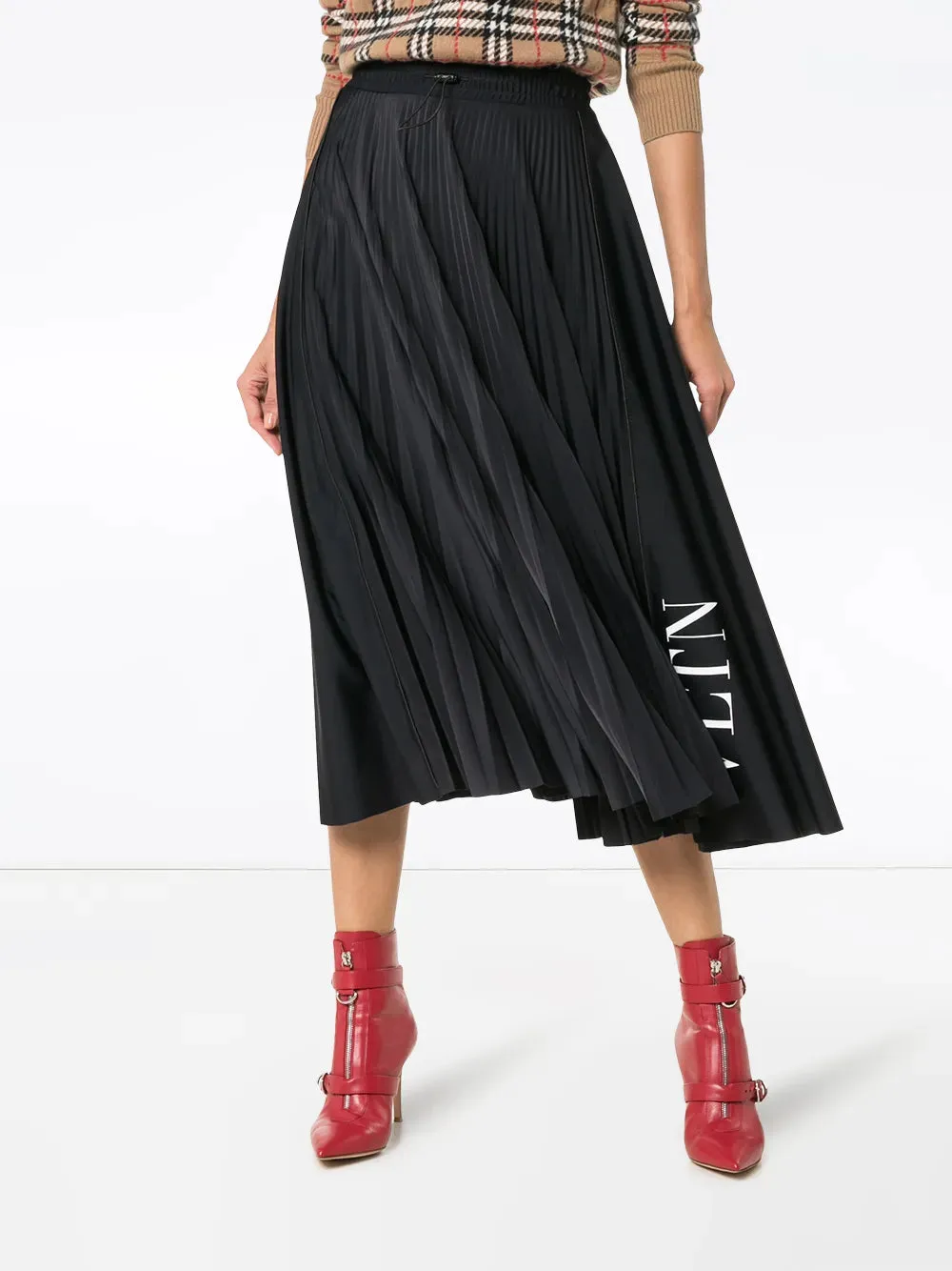 Valentino Vltn Pleated Midi Skirt