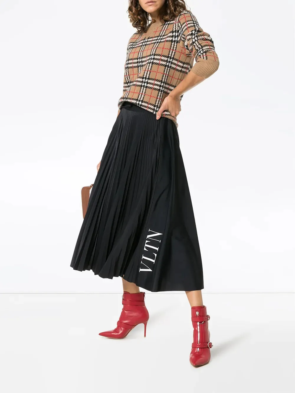 Valentino Vltn Pleated Midi Skirt