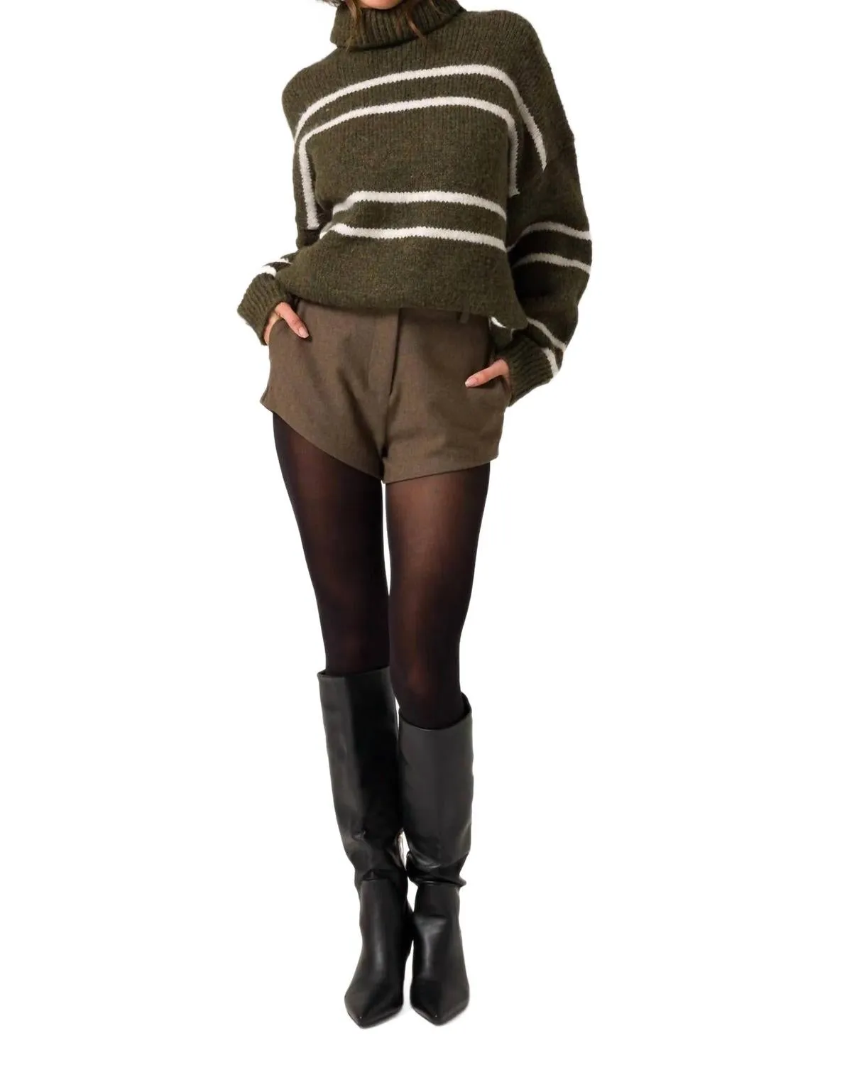 Veronica Sweater In Olive/ivory