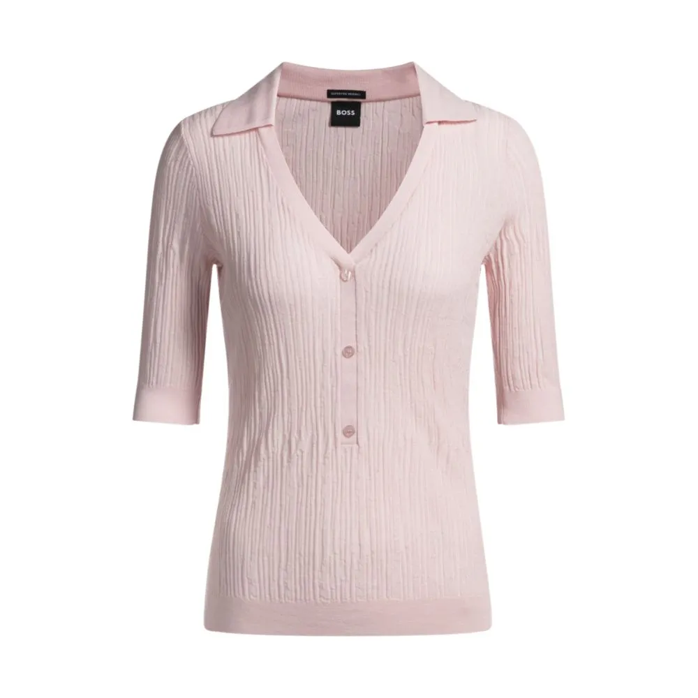 Virgin-wool sweater with collar and buttoned placket