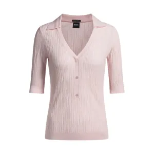 Virgin-wool sweater with collar and buttoned placket