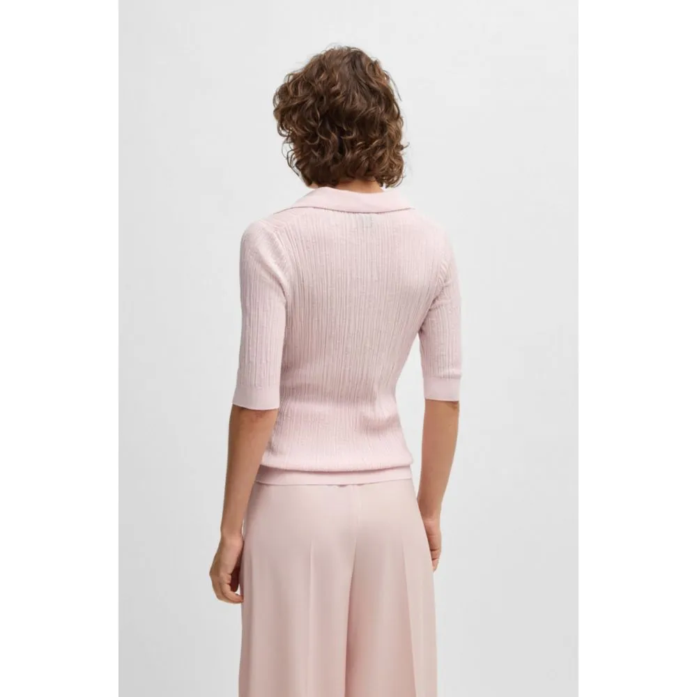 Virgin-wool sweater with collar and buttoned placket