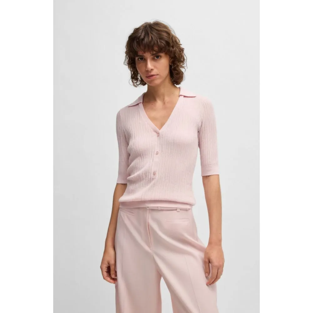 Virgin-wool sweater with collar and buttoned placket