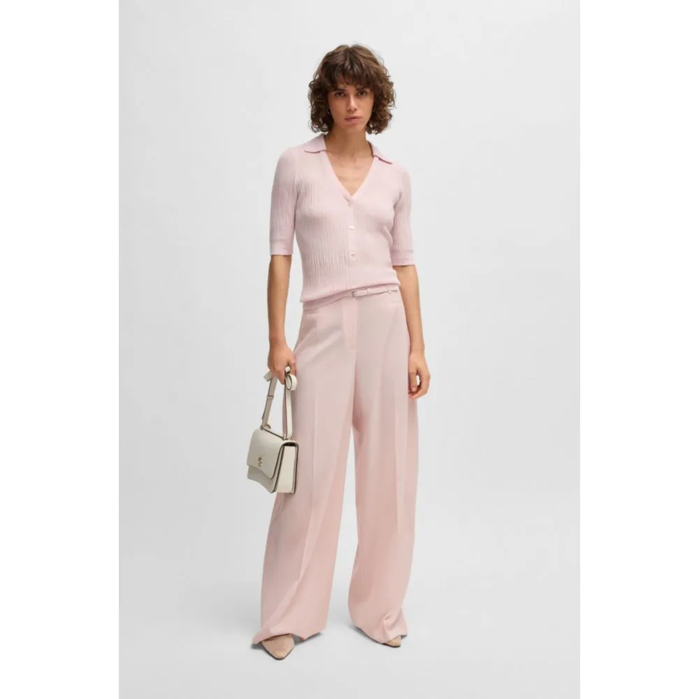 Virgin-wool sweater with collar and buttoned placket