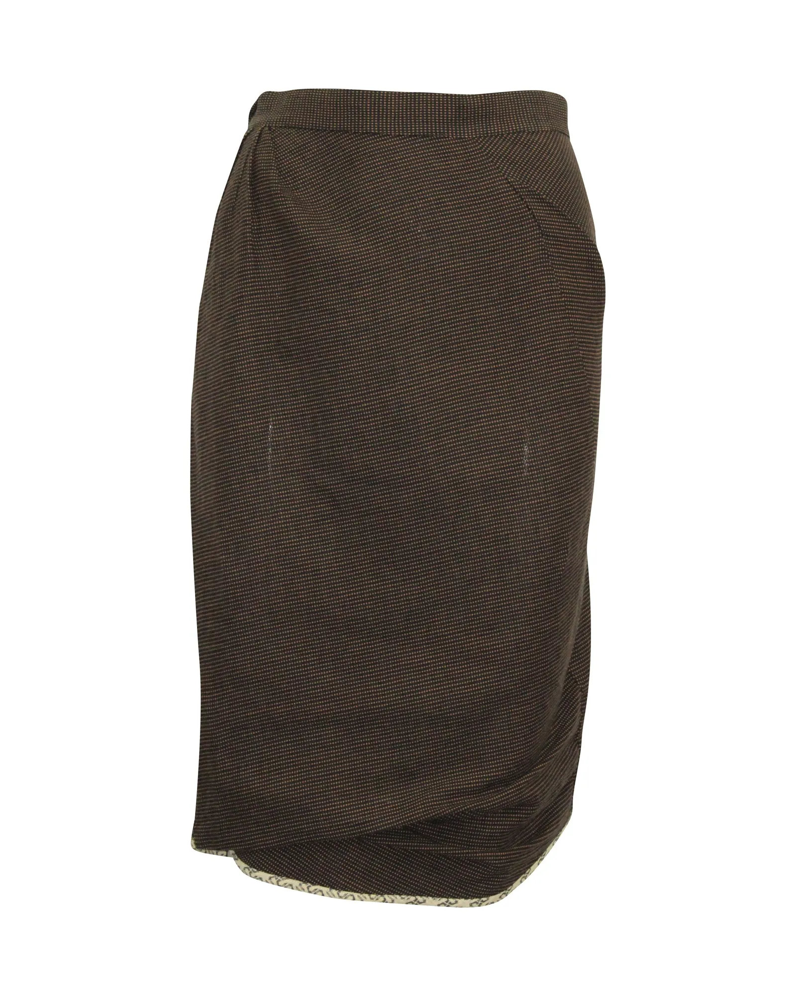 Vivienne Westwood Microprint Midi Pencil Skirt in Brown Cotton Linen