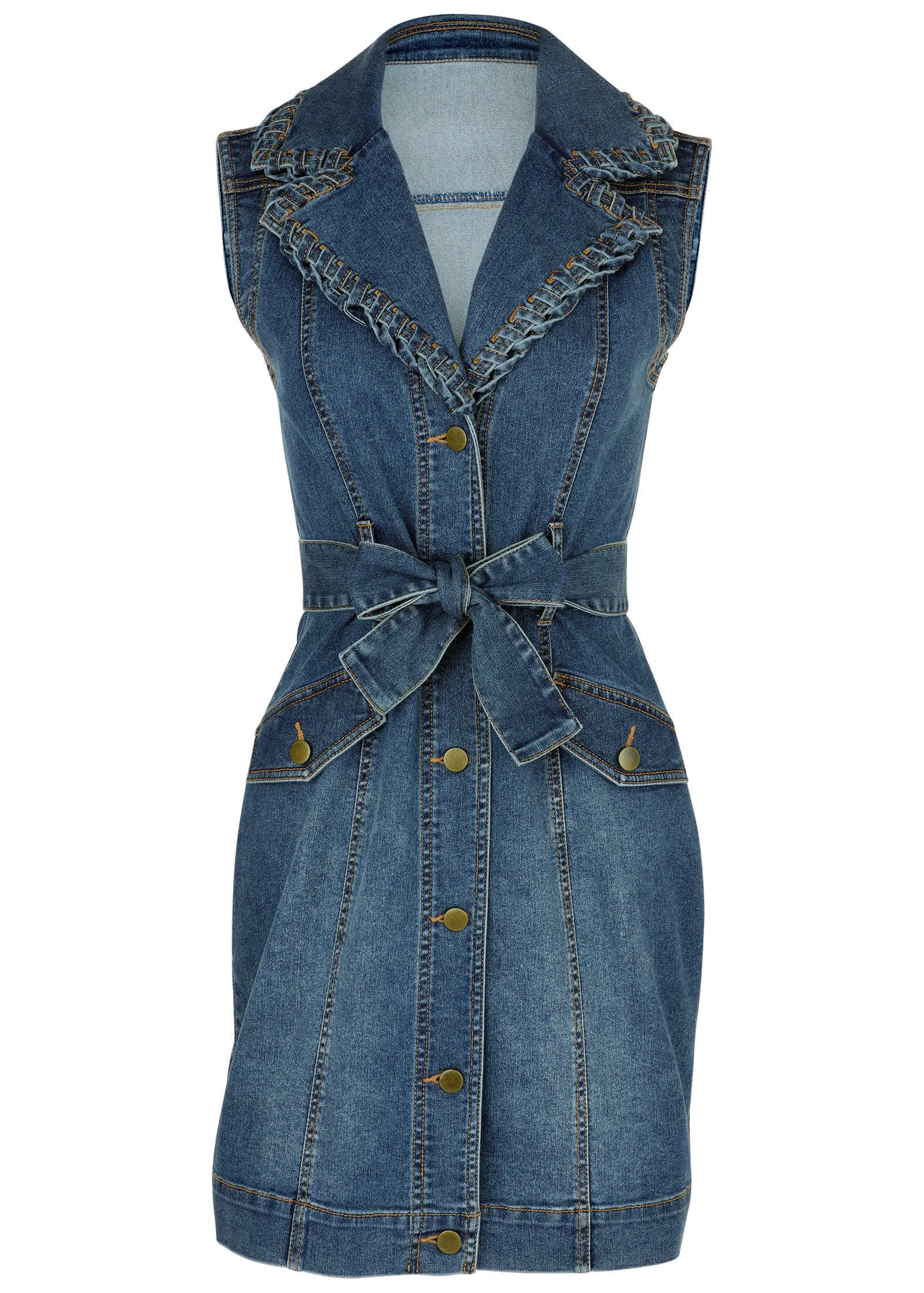 Whip Stitch Denim Mini - Medium Wash