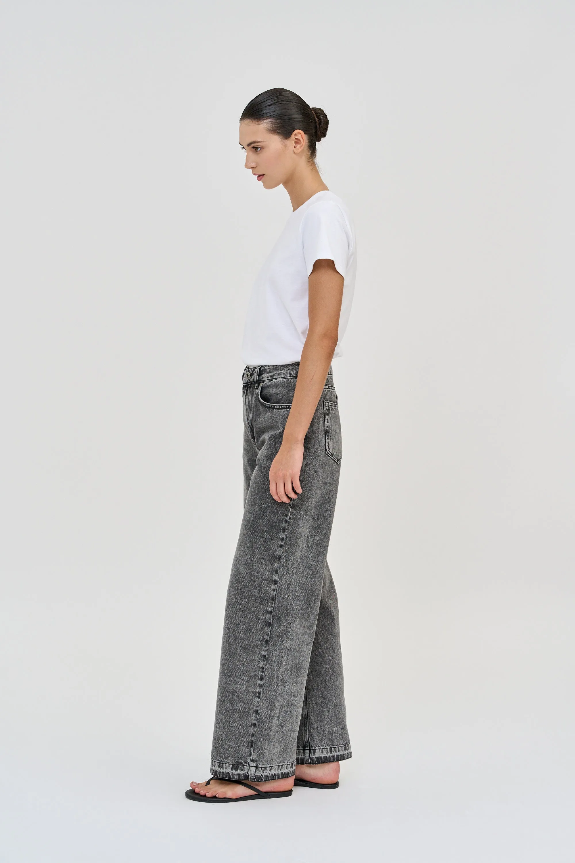 Wide Leg Denim Washed Grey