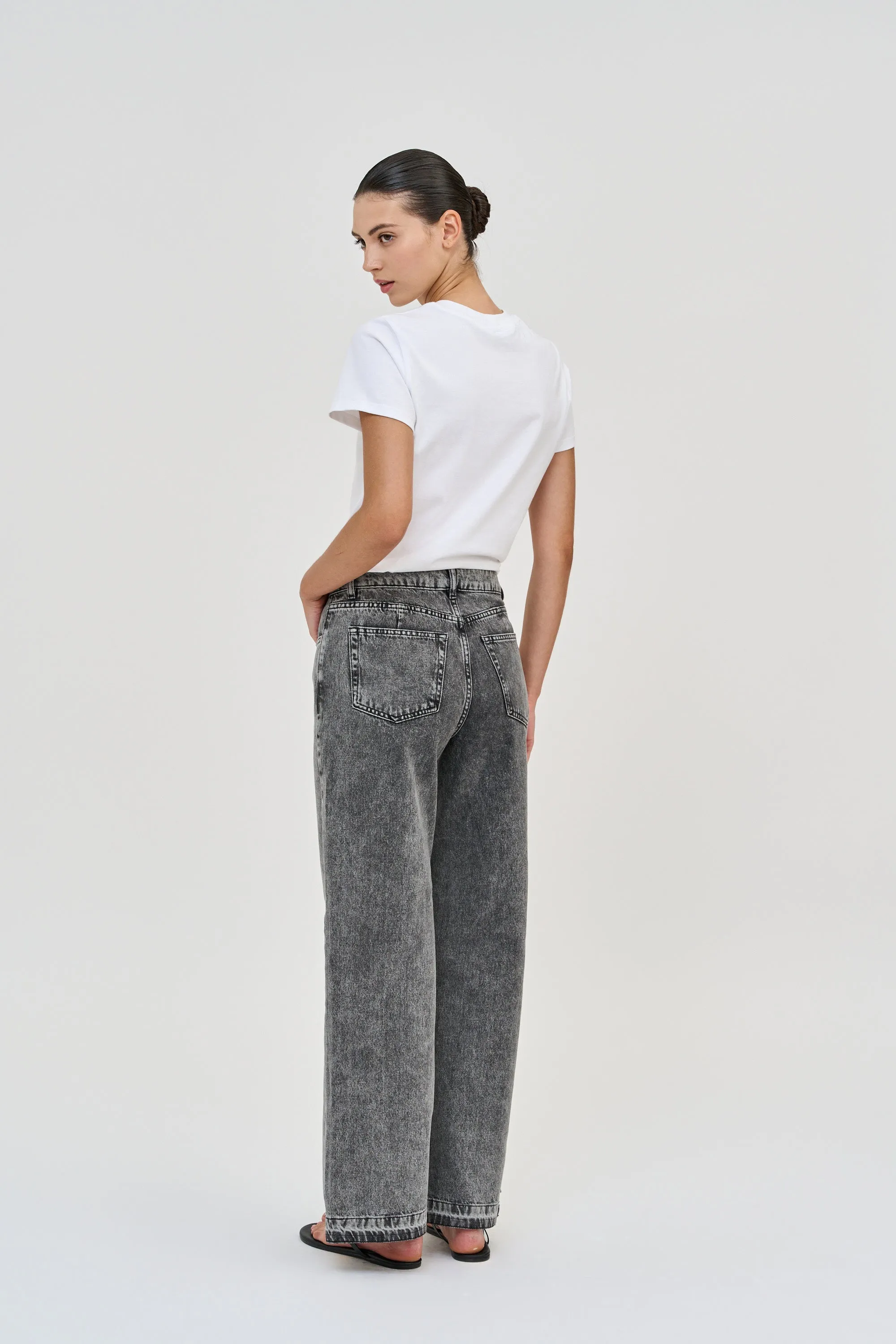 Wide Leg Denim Washed Grey
