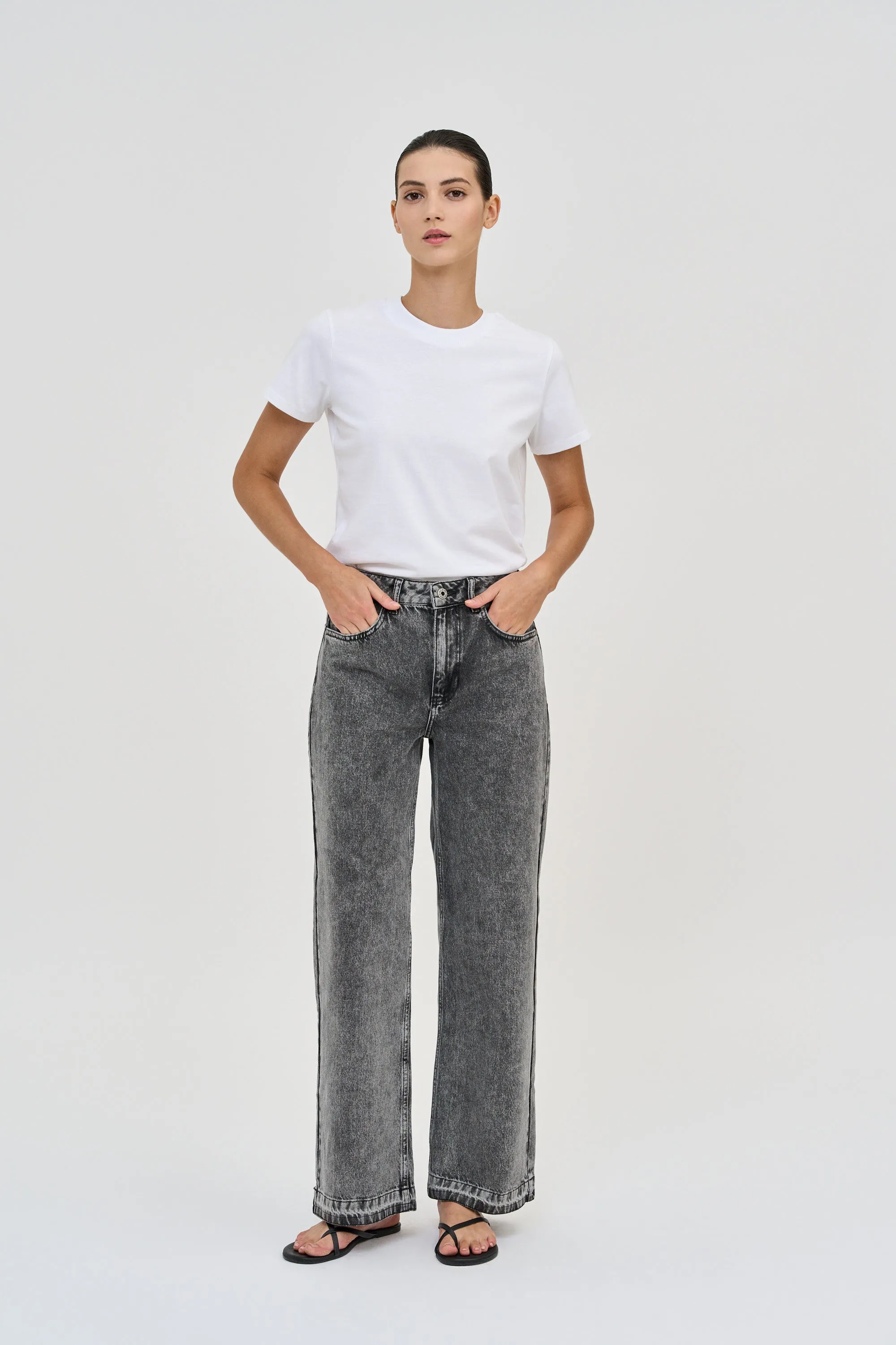 Wide Leg Denim Washed Grey