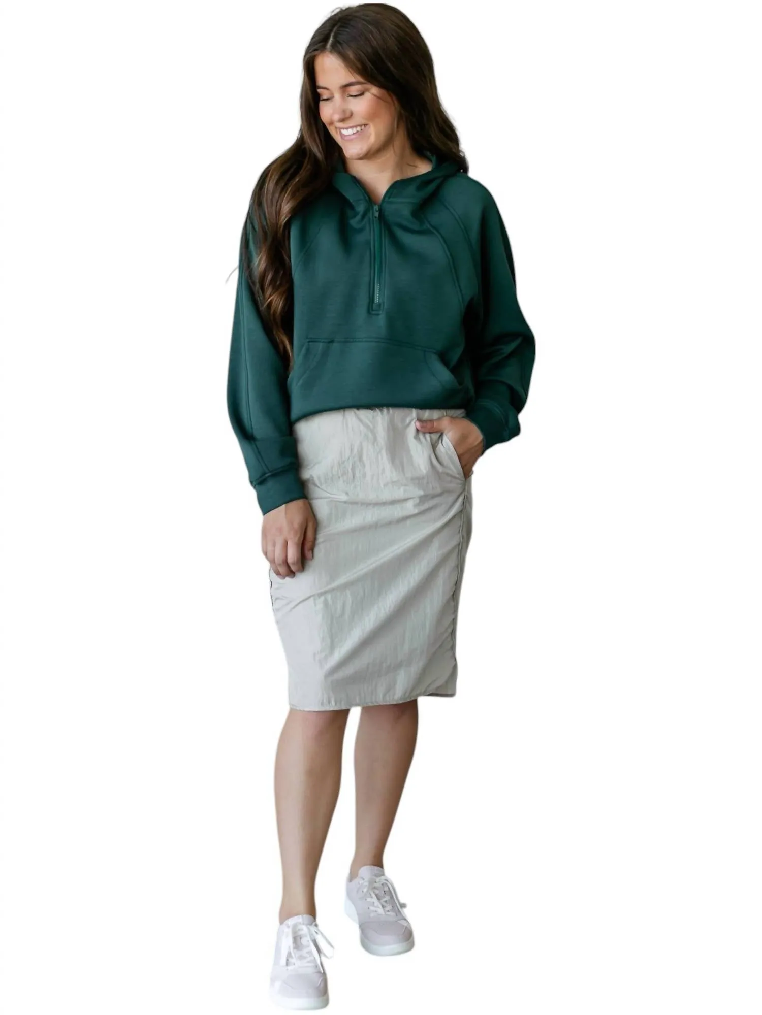 Wind Breaker High Rise Midi Skirt In Taupe