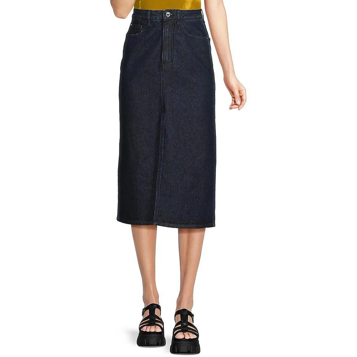 Womens Denim High Rise Midi Skirt