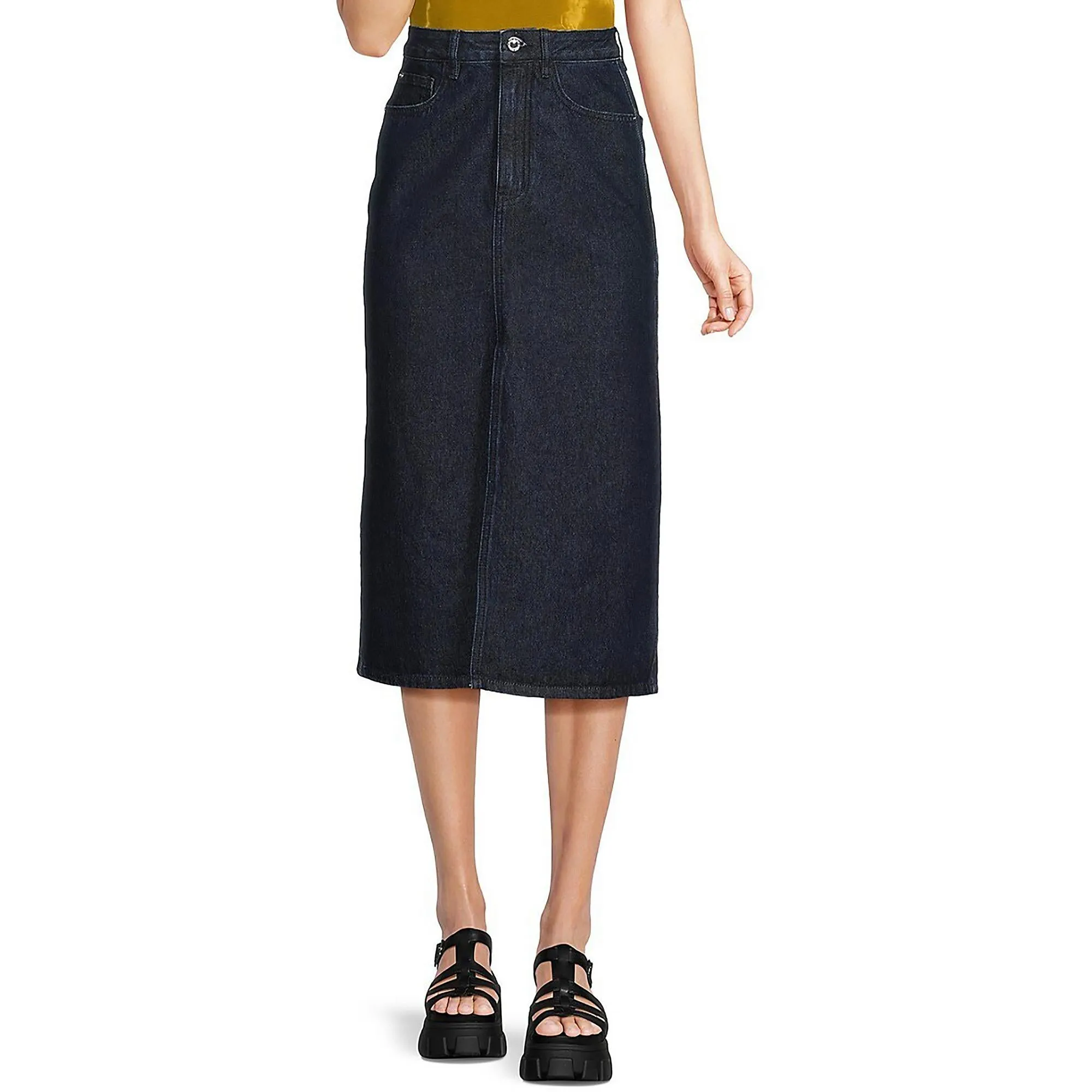 Womens Denim High Rise Midi Skirt
