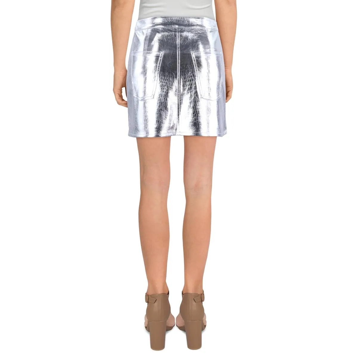 Womens Metallic Asymmetric Mini Skirt