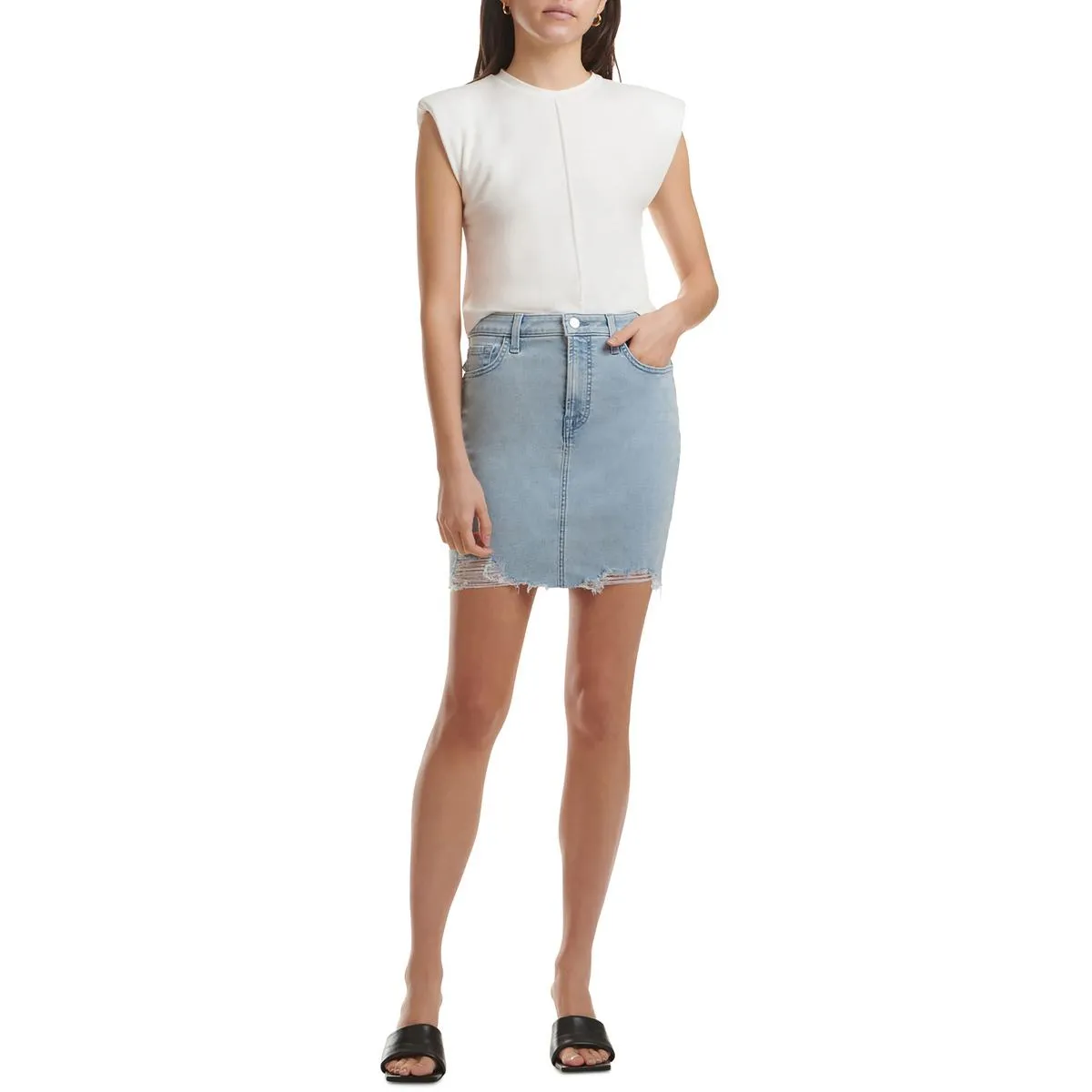 Womens Mini Frayed Hem Denim Skirt