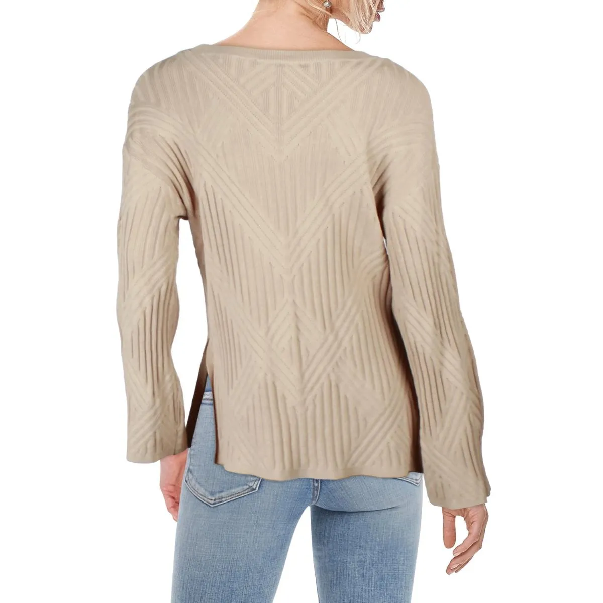 Womens Ribbed Cable Knit Pullover Sweater