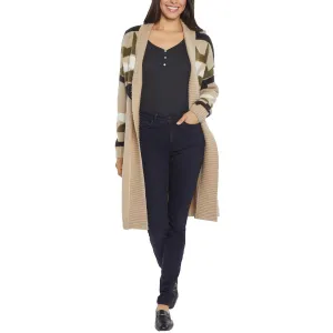 Womens Ribbed Trim  Manmade Cardigan Sweater