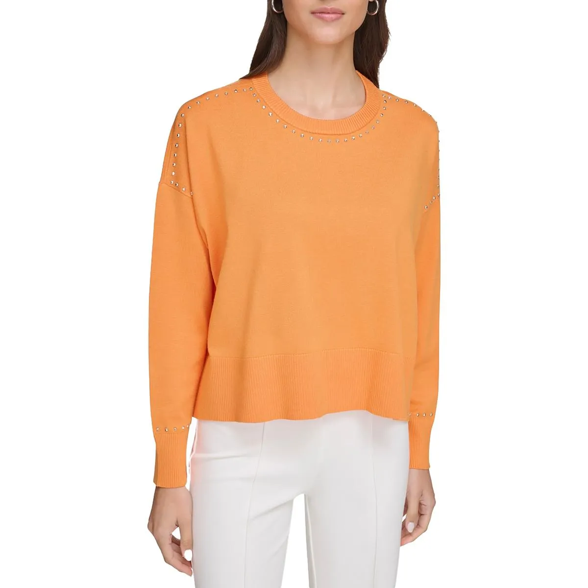 Womens Studded Crew Neck Pullover Sweater