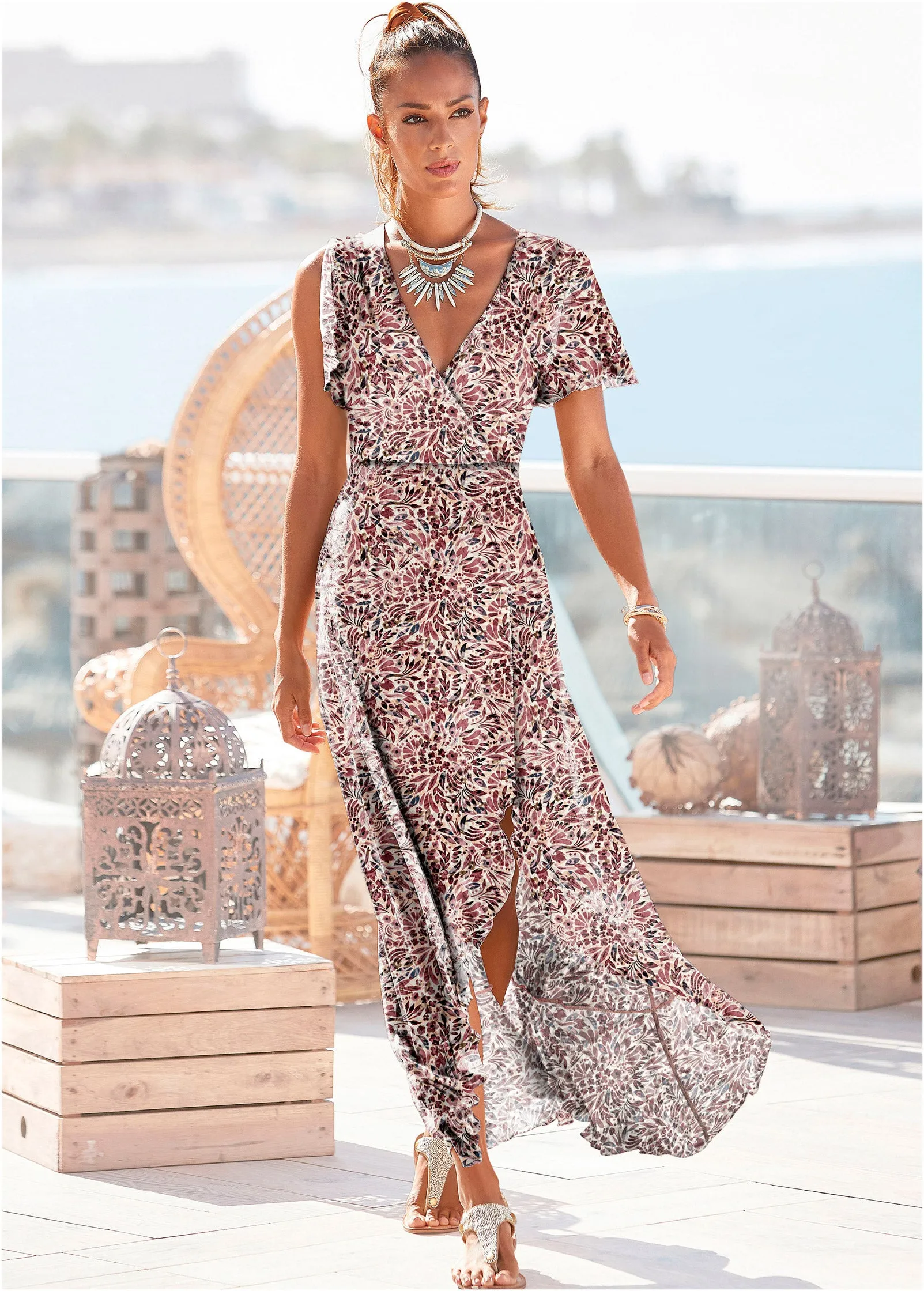 Wrap Maxi Dress - Cream Multi