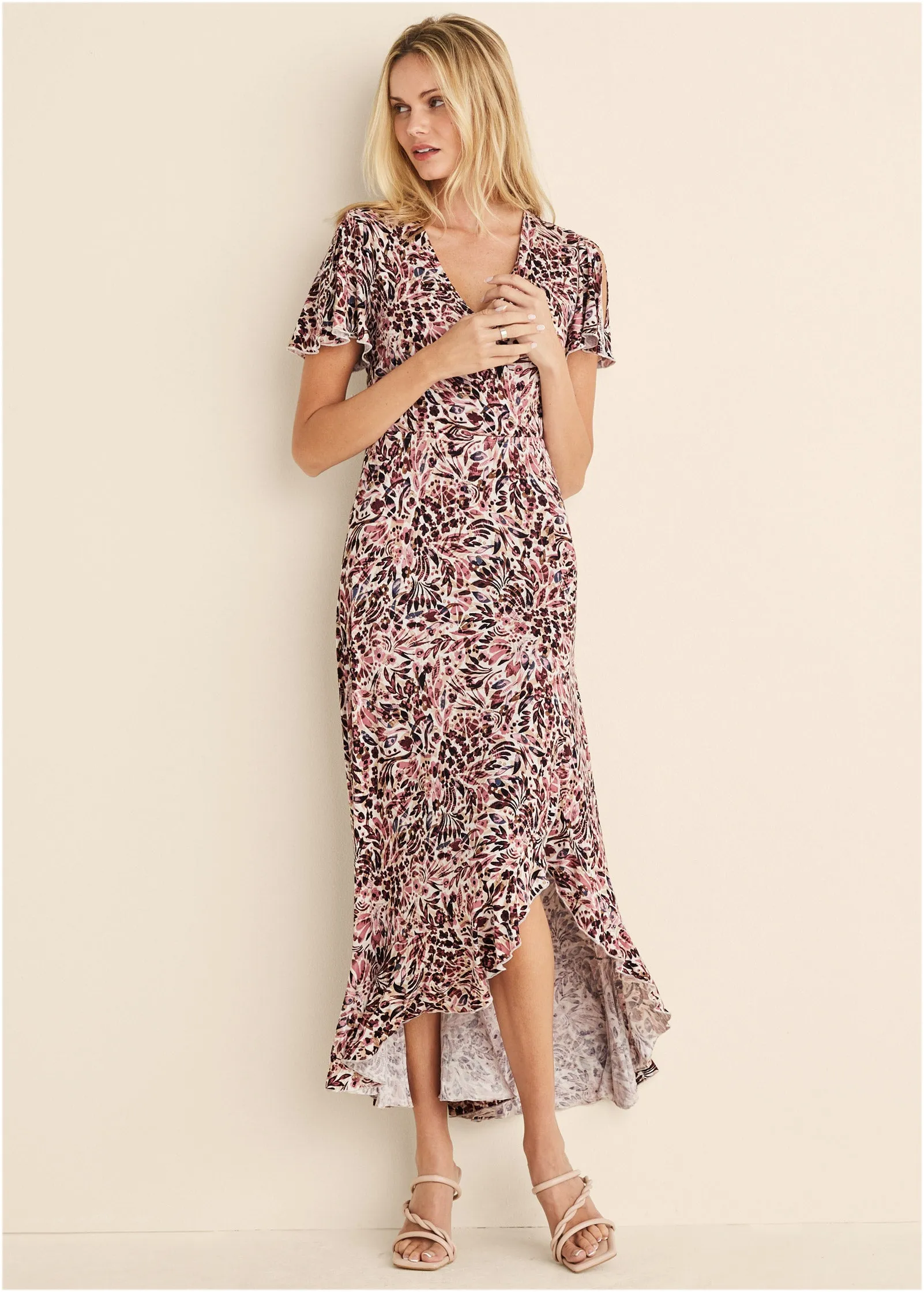 Wrap Maxi Dress - Cream Multi