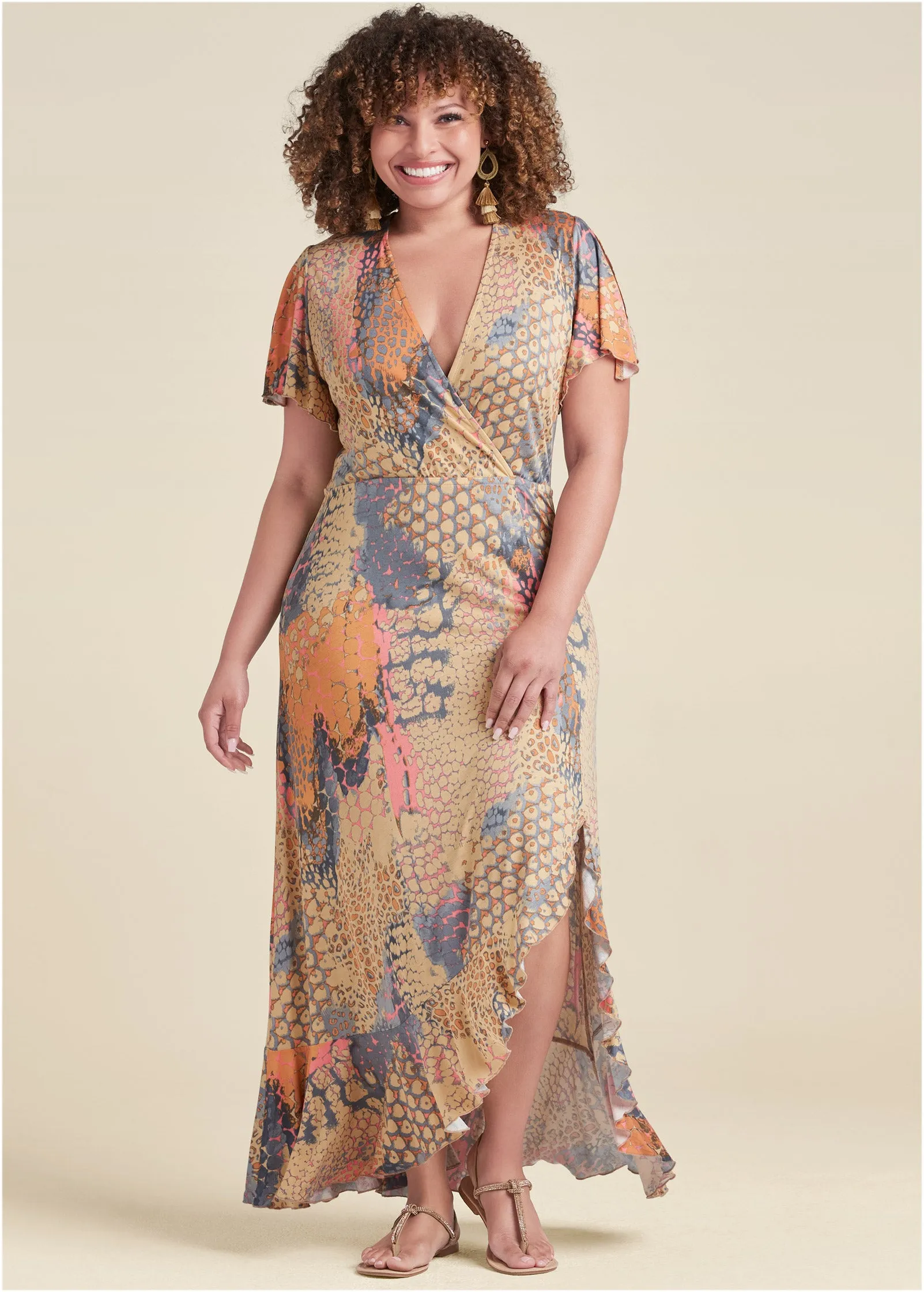 Wrap Maxi Dress - Orange Multi