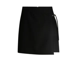 Wrap mini skirt with branded belt buckle