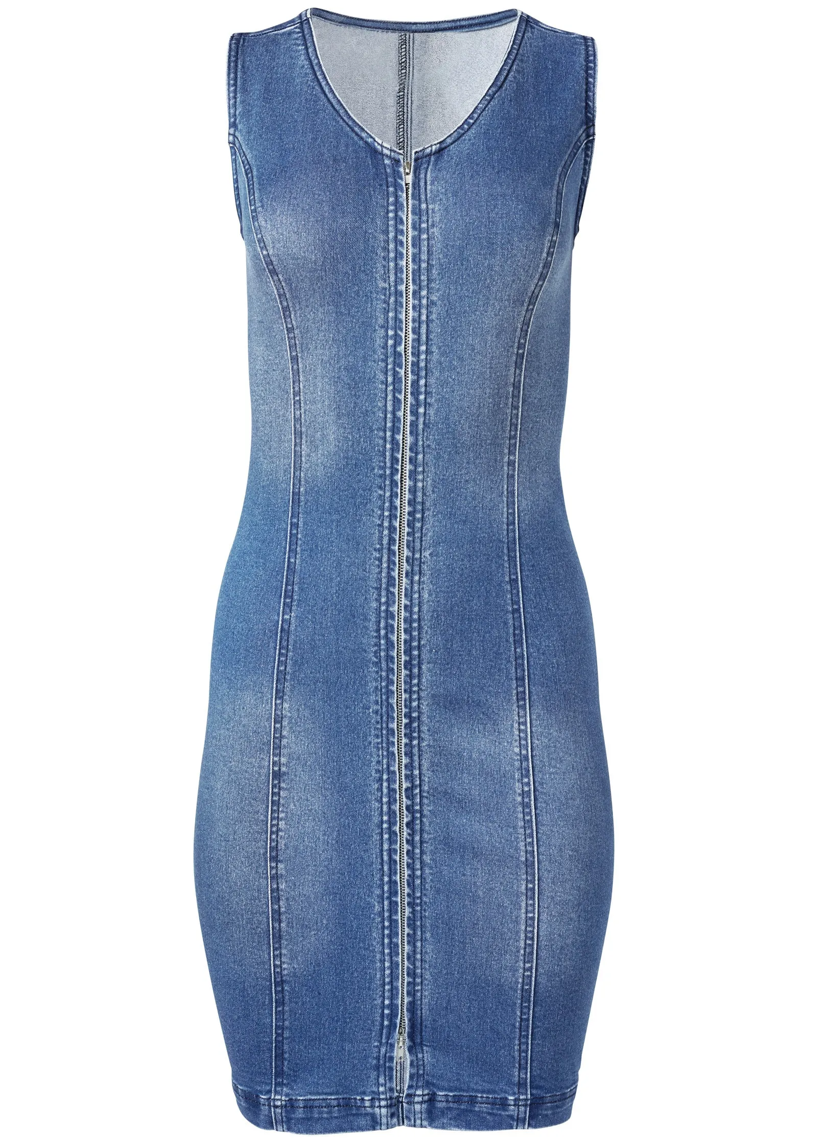 Zip Detail Denim Dress - Medium Wash