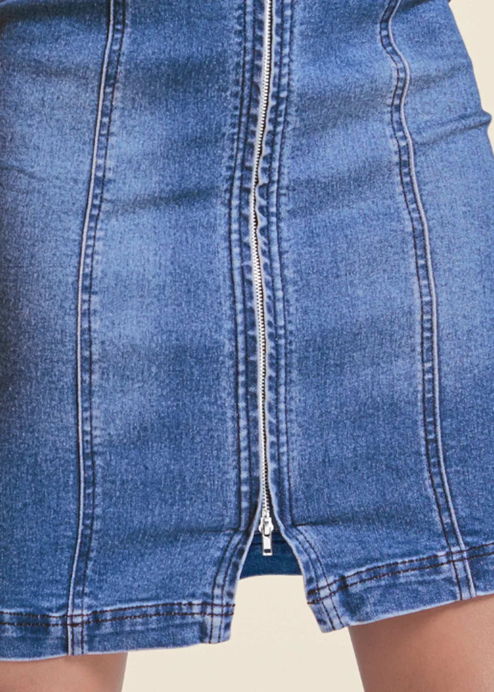 Zip Detail Denim Dress - Medium Wash
