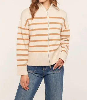 Zip Up Sweater In Oatmeal/camel